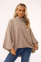 NECK EMBELLISHED OVERSIZED JUMPER (15334359269760)