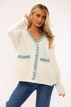 POCKET DETAIL DENIM TRIM JUMPER (15339304681856)