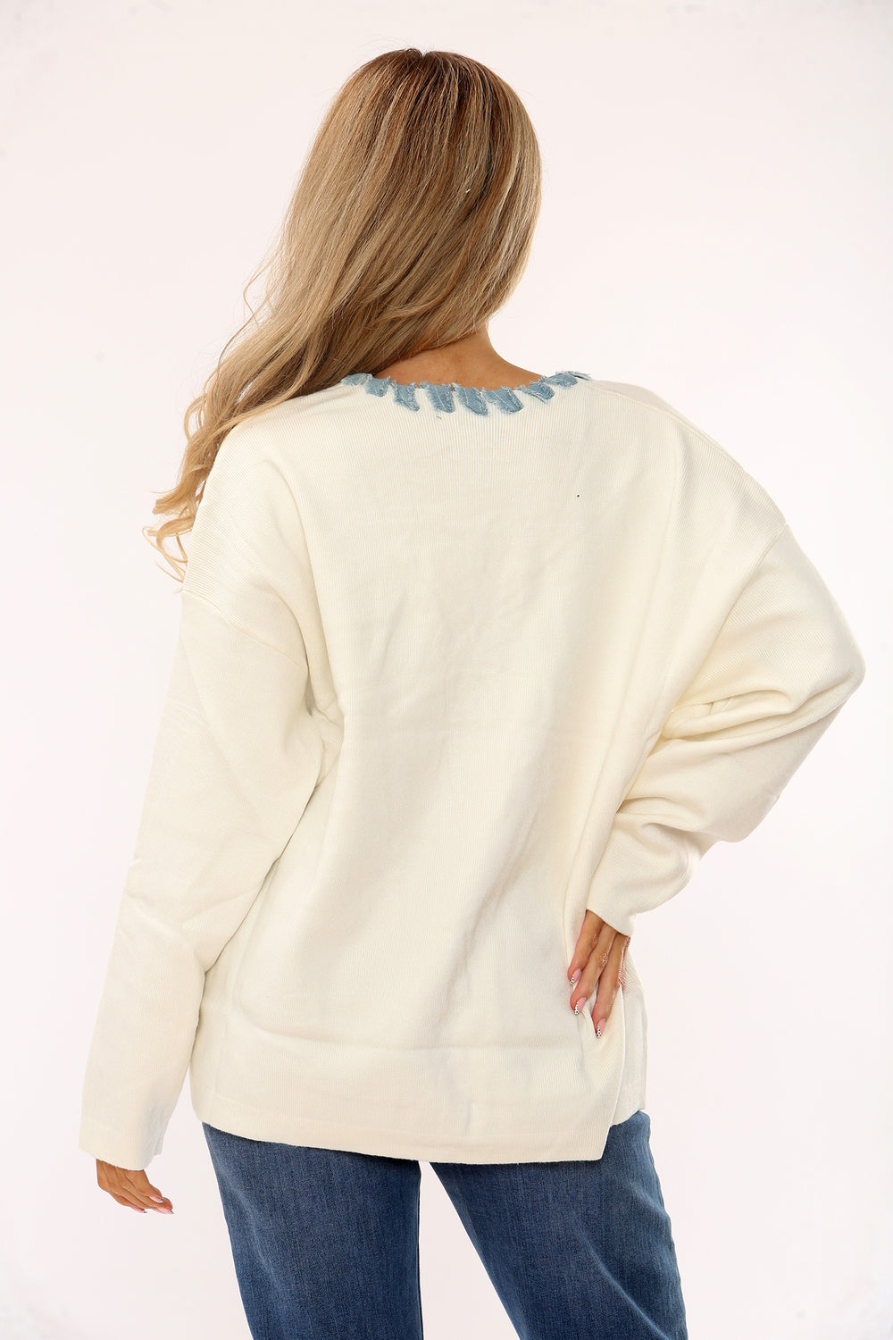 POCKET DETAIL DENIM TRIM JUMPER (15339304681856)