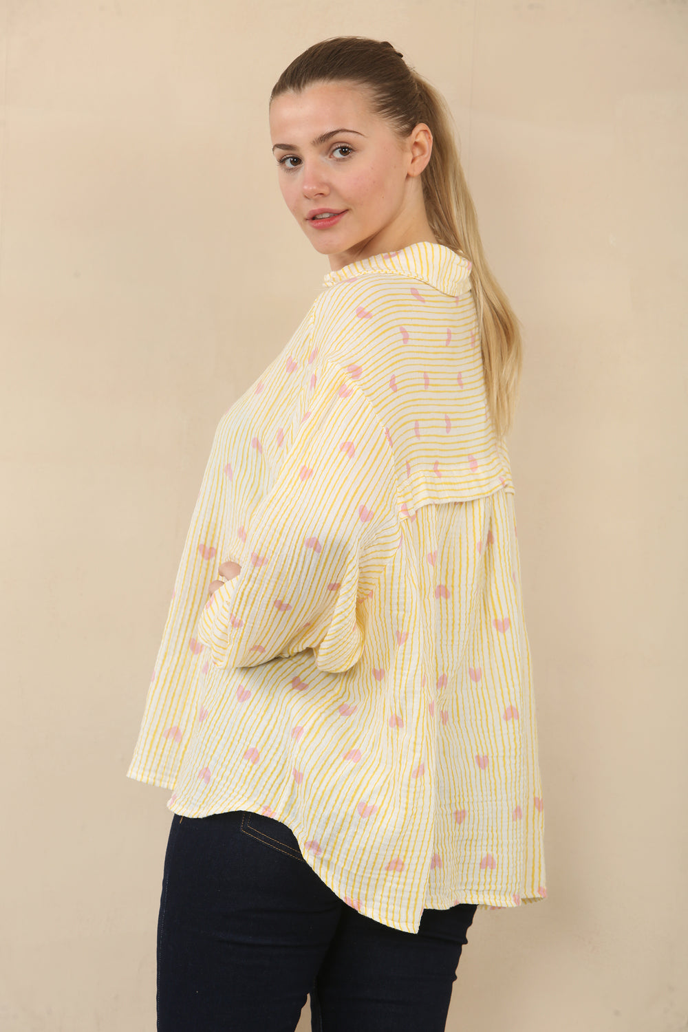 CHEESE CLOTH HEART OVERSIZED SHIRT (15089516052864)