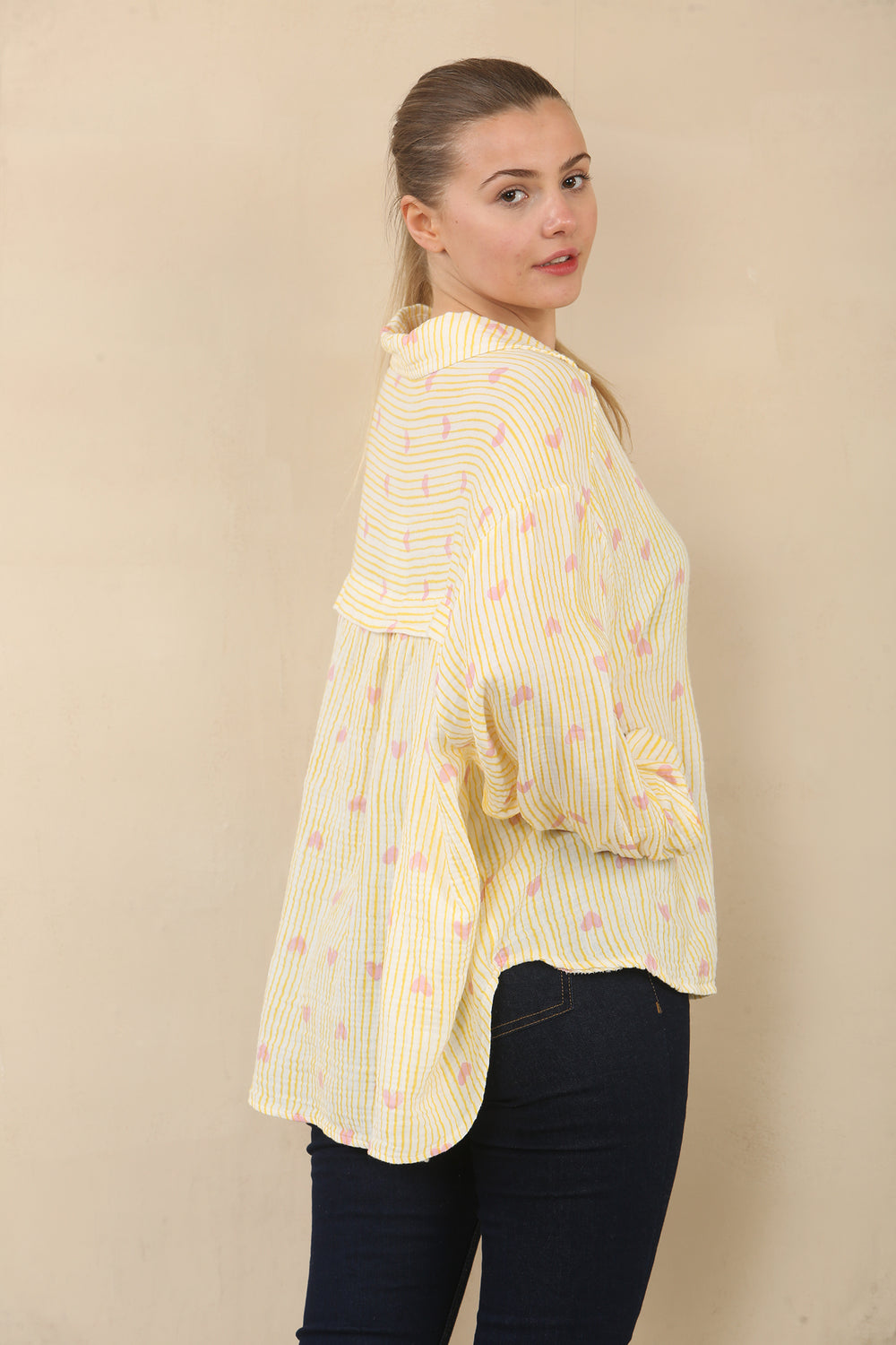 CHEESE CLOTH HEART OVERSIZED SHIRT (15089516052864)