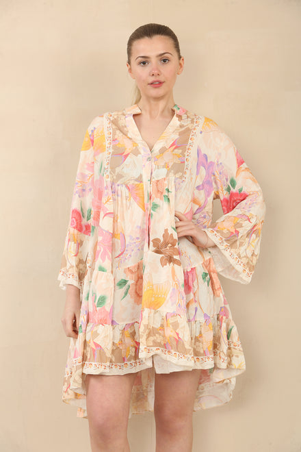 PRINTED BUTTON SMOCK DRESS (15089506025856)