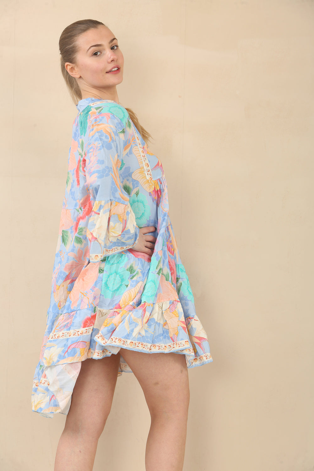 PRINTED BUTTON SMOCK DRESS (15089507598720)