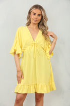BOW GATHERED SMOCK DRESS (15091824066944)