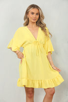 BOW GATHERED SMOCK DRESS (15091824066944)