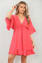 BOW GATHERED SMOCK DRESS (15091821412736)