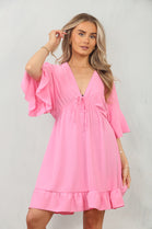 BOW GATHERED SMOCK DRESS (15091817513344)