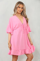 BOW GATHERED SMOCK DRESS (15091817513344)