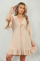 BOW GATHERED SMOCK DRESS (15091820626304)