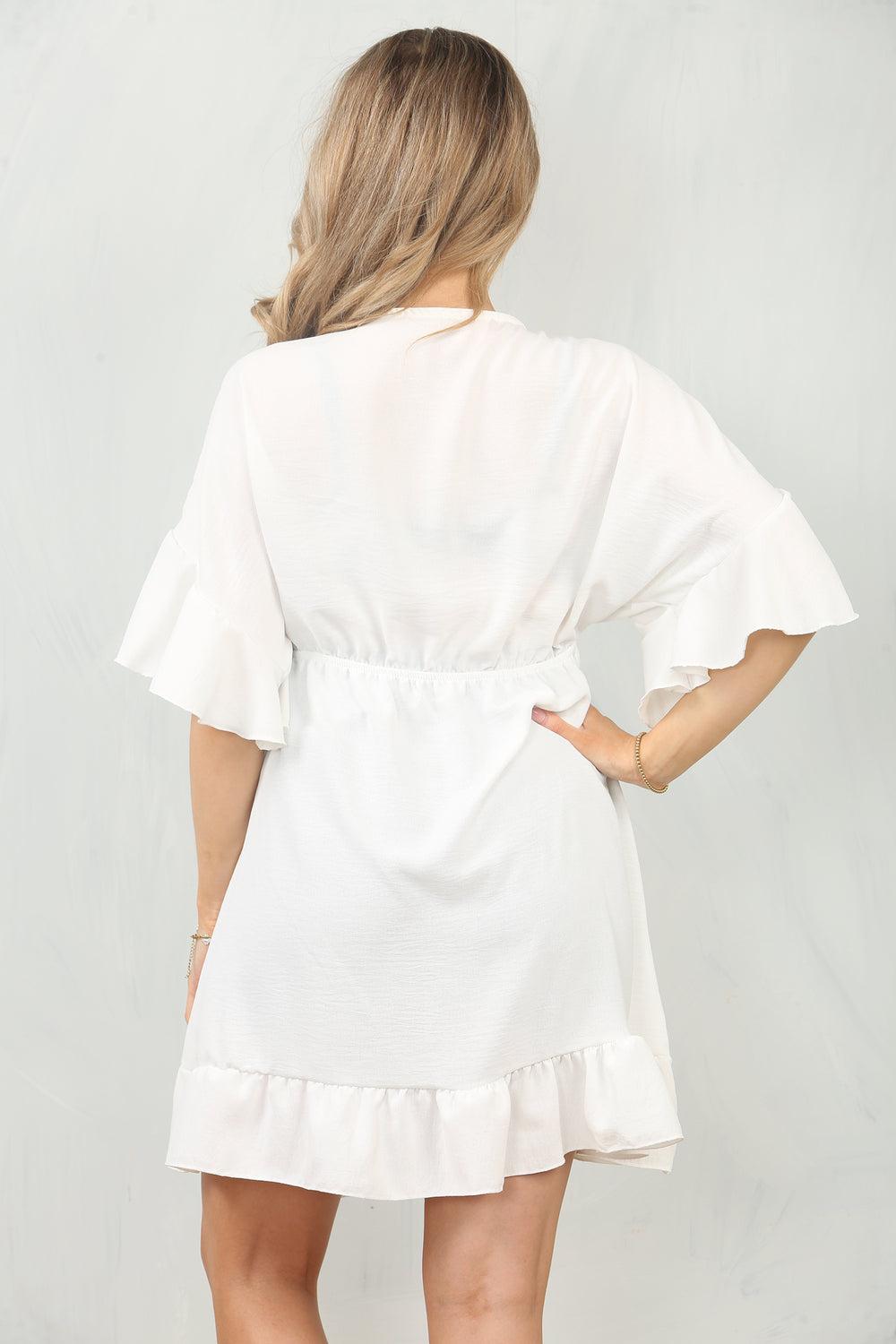 BOW GATHERED SMOCK DRESS (15091821871488)