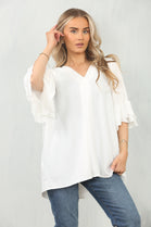 FRILL SLEEVE OVERSIZED TOP (15091770786176)