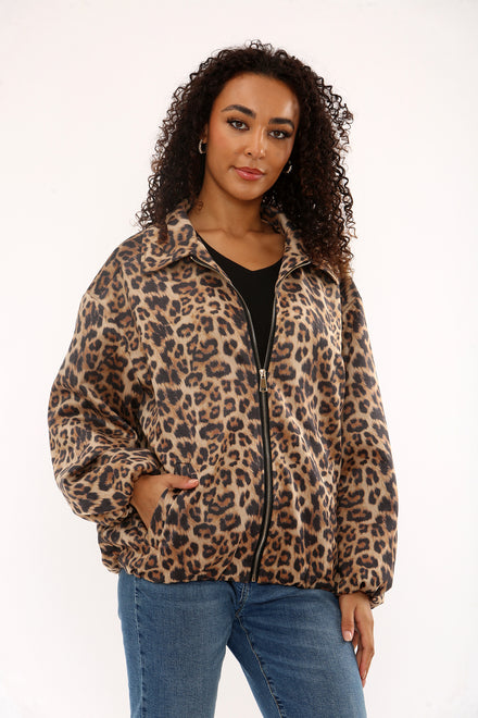 OVERSIZED LEOPARD ZIP DETAIL JACKET (15351263822208)