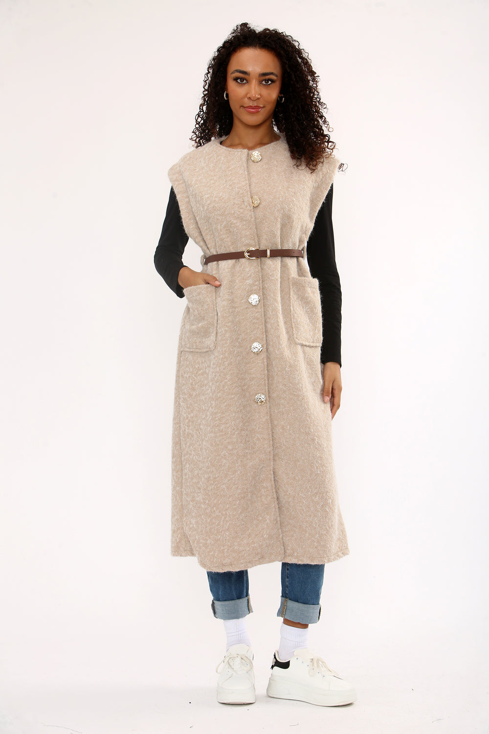 BELTED GOLD BUTTON WAIST COAT (15351257399680)