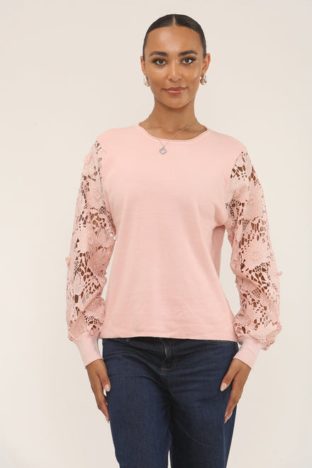 FLORAL LACE SLEEVE JUMPER (15287576363392)