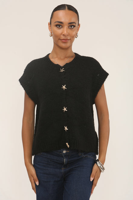 GOLD STAR BUTTON KNITTED WIAST COAT (15297295745408)