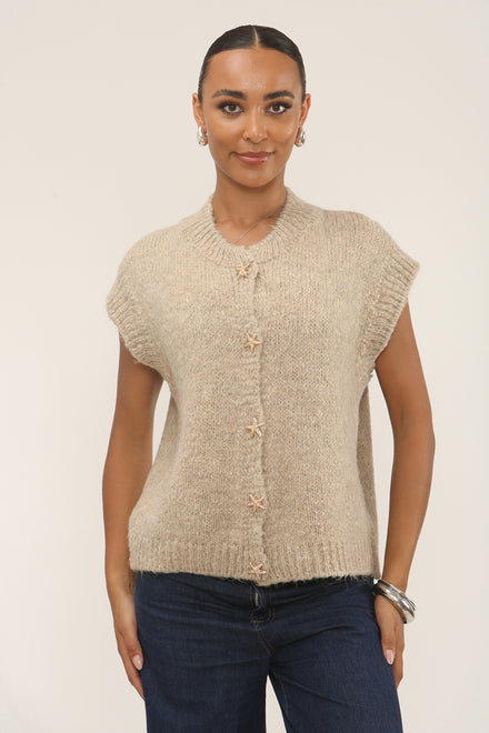 GOLD STAR BUTTON KNITTED WIAST COAT (15297290600832)