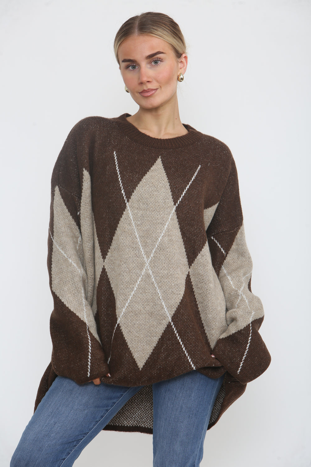 DIAMOND PATTERN OVERSIZED KNIT JUMPER