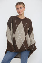 DIAMOND PATTERN OVERSIZED KNIT JUMPER