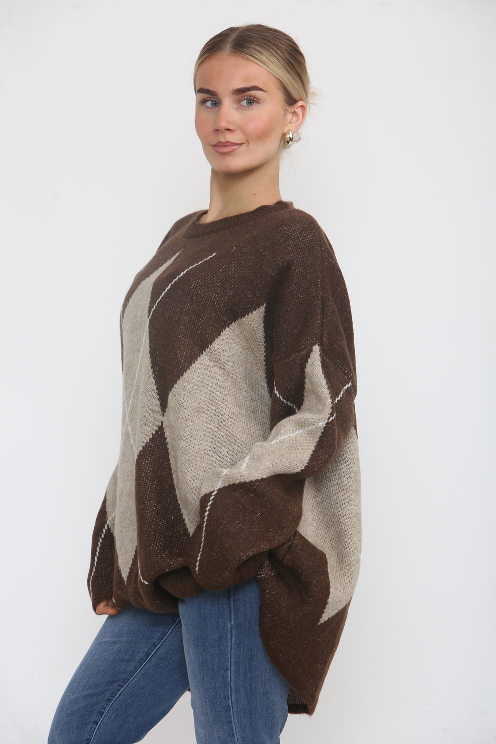 DIAMOND PATTERN OVERSIZED KNIT JUMPER