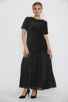 SEQUIN TOP WITH BOTTOM PLEATED DRESS