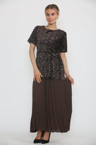 SEQUIN TOP WITH BOTTOM PLEATED DRESS
