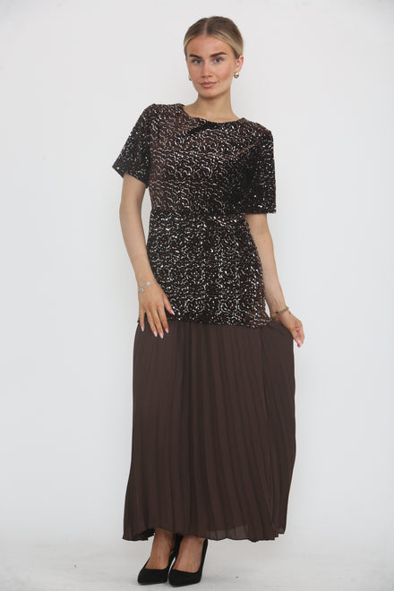 SEQUIN TOP WITH BOTTOM PLEATED DRESS