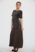 SEQUIN TOP WITH BOTTOM PLEATED DRESS