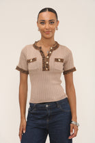 LEO DENIM TRIM GOLD BUTTON TOP (15287479828864)