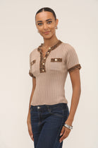 LEO DENIM TRIM GOLD BUTTON TOP (15287479828864)