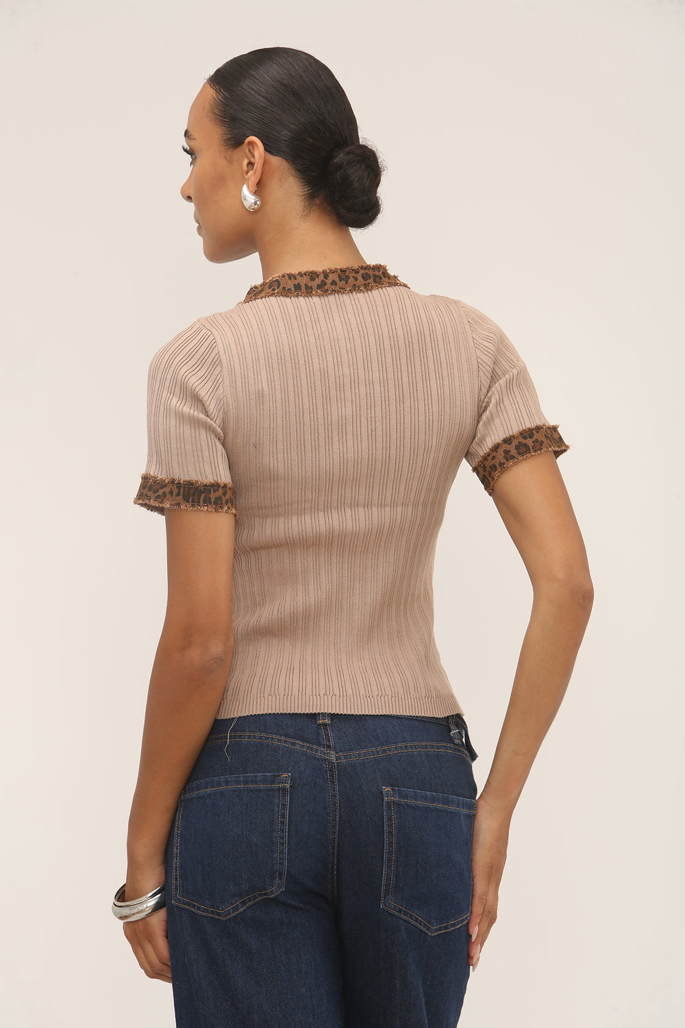 LEO DENIM TRIM GOLD BUTTON TOP (15287479828864)