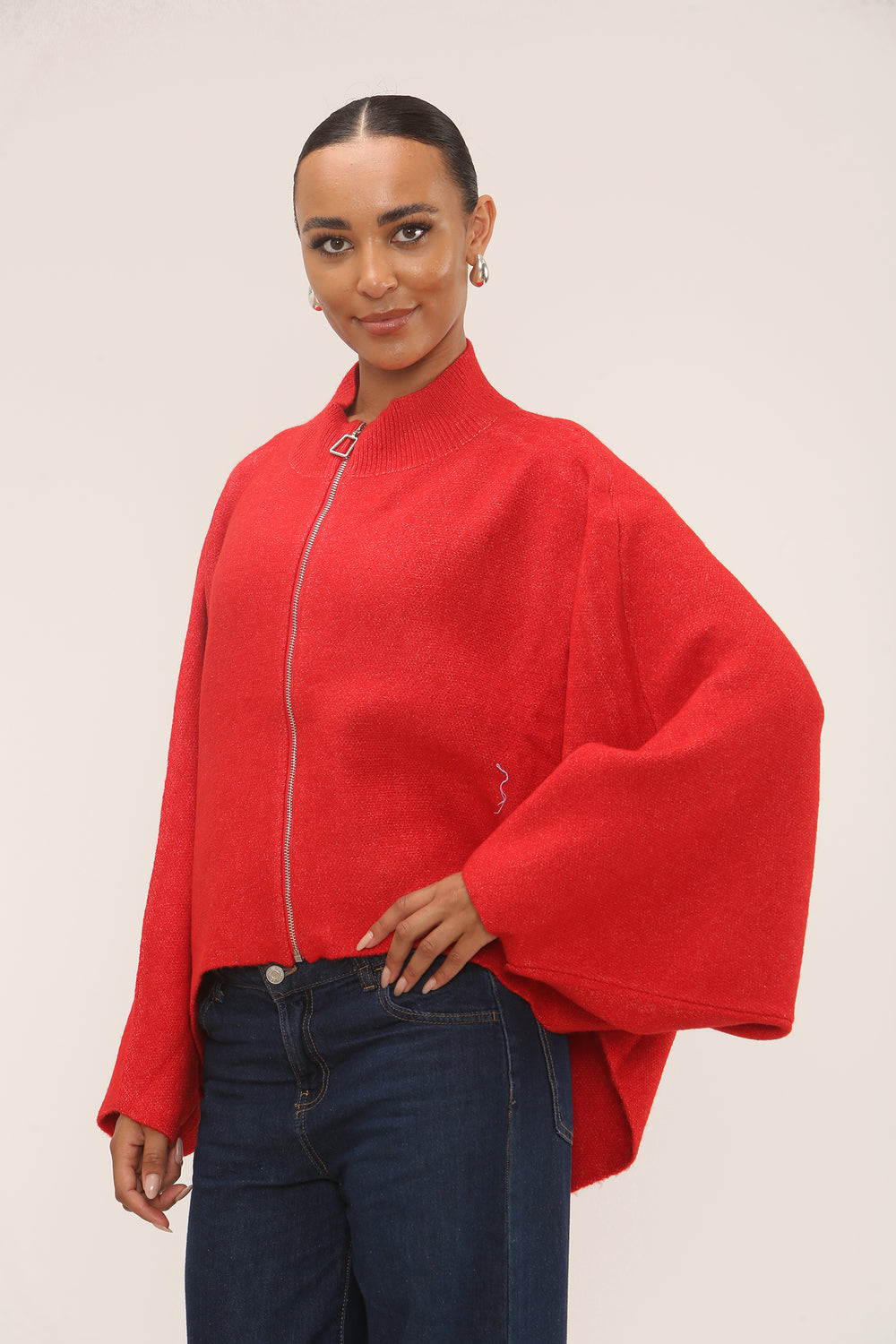 ZIP KNITTED HIGHLOW CARDIGAN (15297268482432)