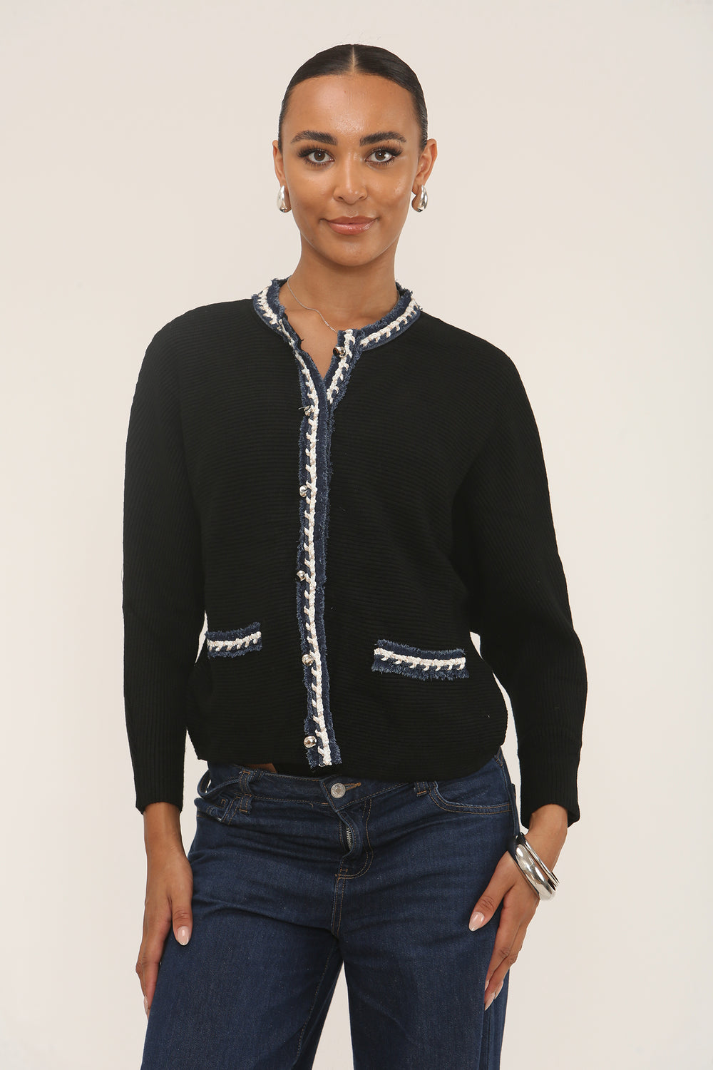 CARLY DENIM TRIM RIB BUTTON JUMPER (15287717069184)