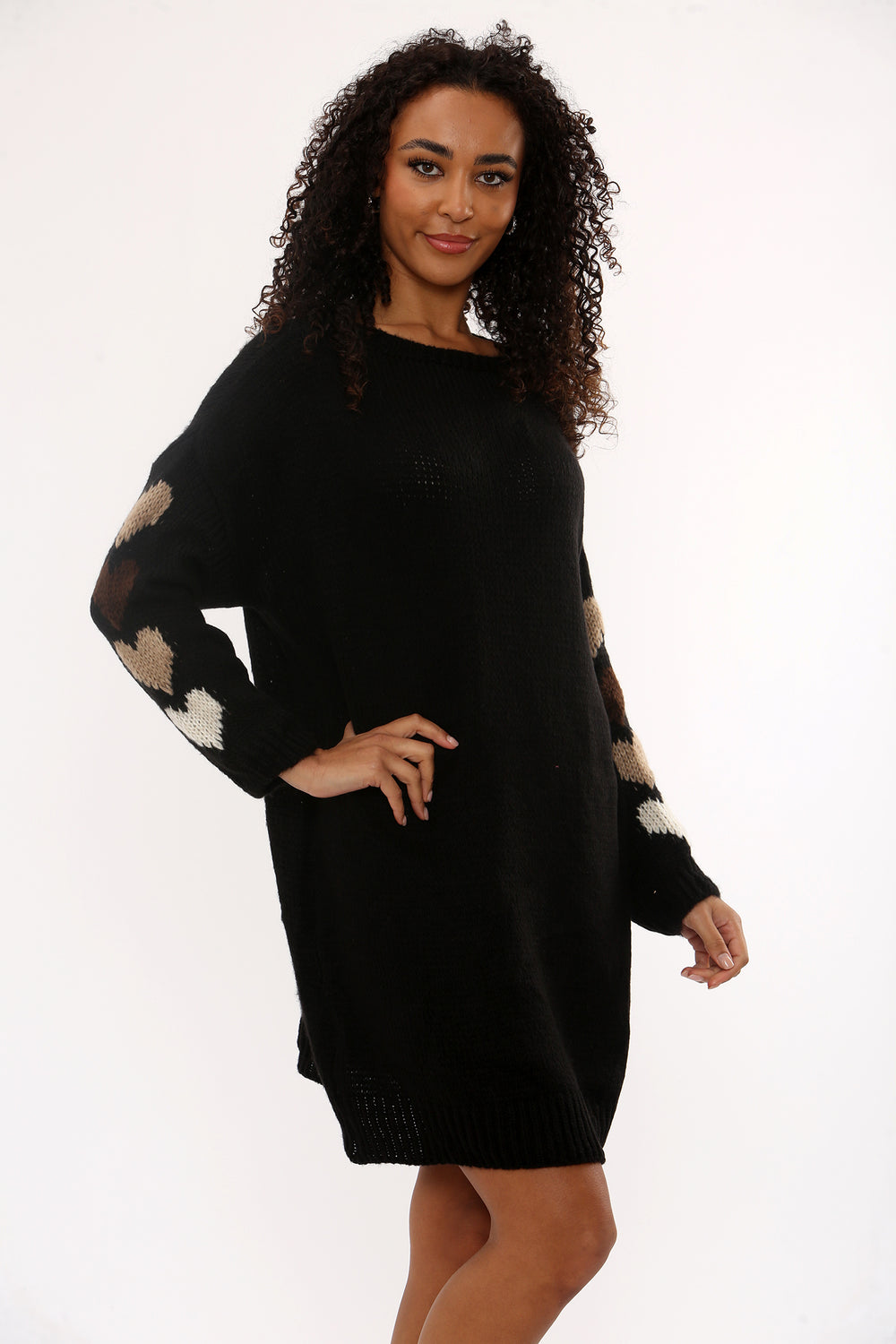 HEART SLEEVE KNIT JIMPER DRESS (15351275389312)