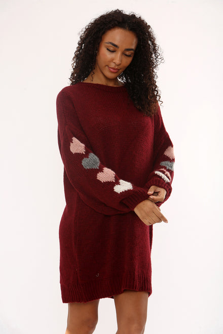 HEART SLEEVE KNIT JIMPER DRESS (15351268540800)