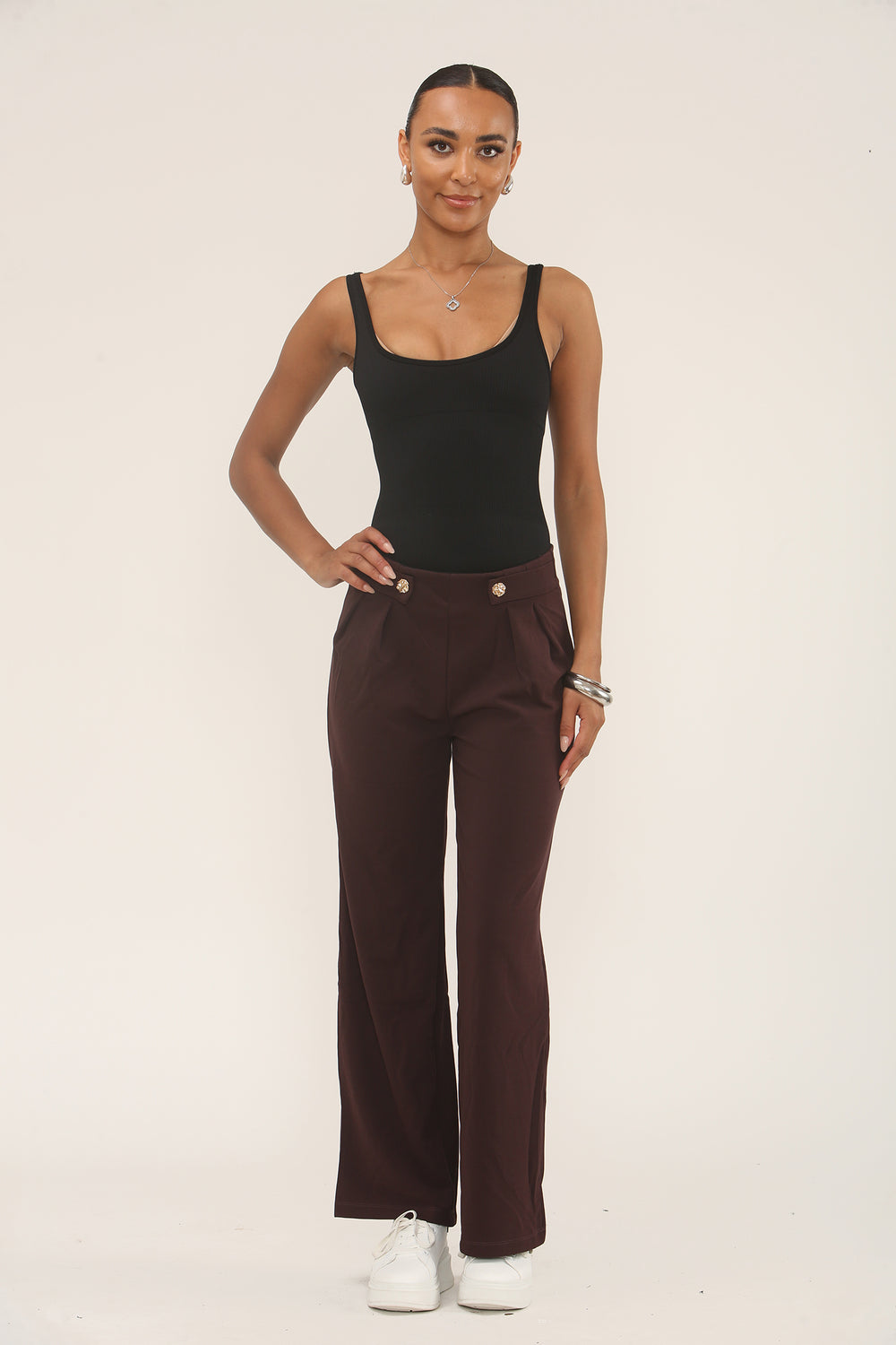 ADA GOLD BUTTON WAIST DETAIL TROUSER (Copy) (15287187505536)