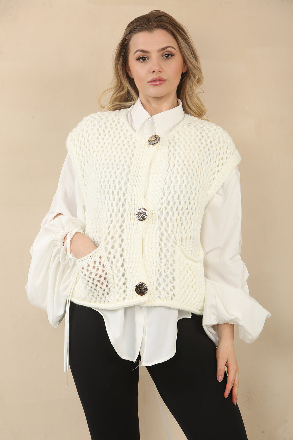GOLD BUTTON DETAIL WAIST COAT (15071118852480)