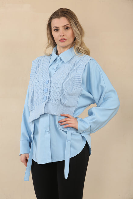 KNITTED VEST DETAIL SHIRT (15071127044480)