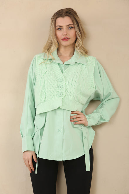 KNITTED VEST DETAIL SHIRT (15071123177856)
