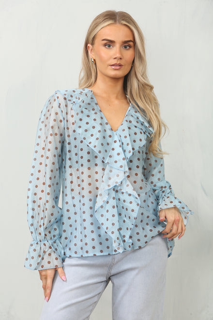 DOT PRINT RUFFLE TOP (15117547798912)