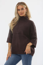 SLEEVE EMBELLISHED  KNIT TOP (15357216358784)