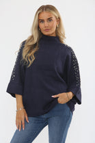 SLEEVE EMBELLISHED  KNIT TOP (15357202334080)