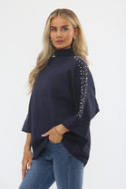 SLEEVE EMBELLISHED  KNIT TOP (15357202334080)