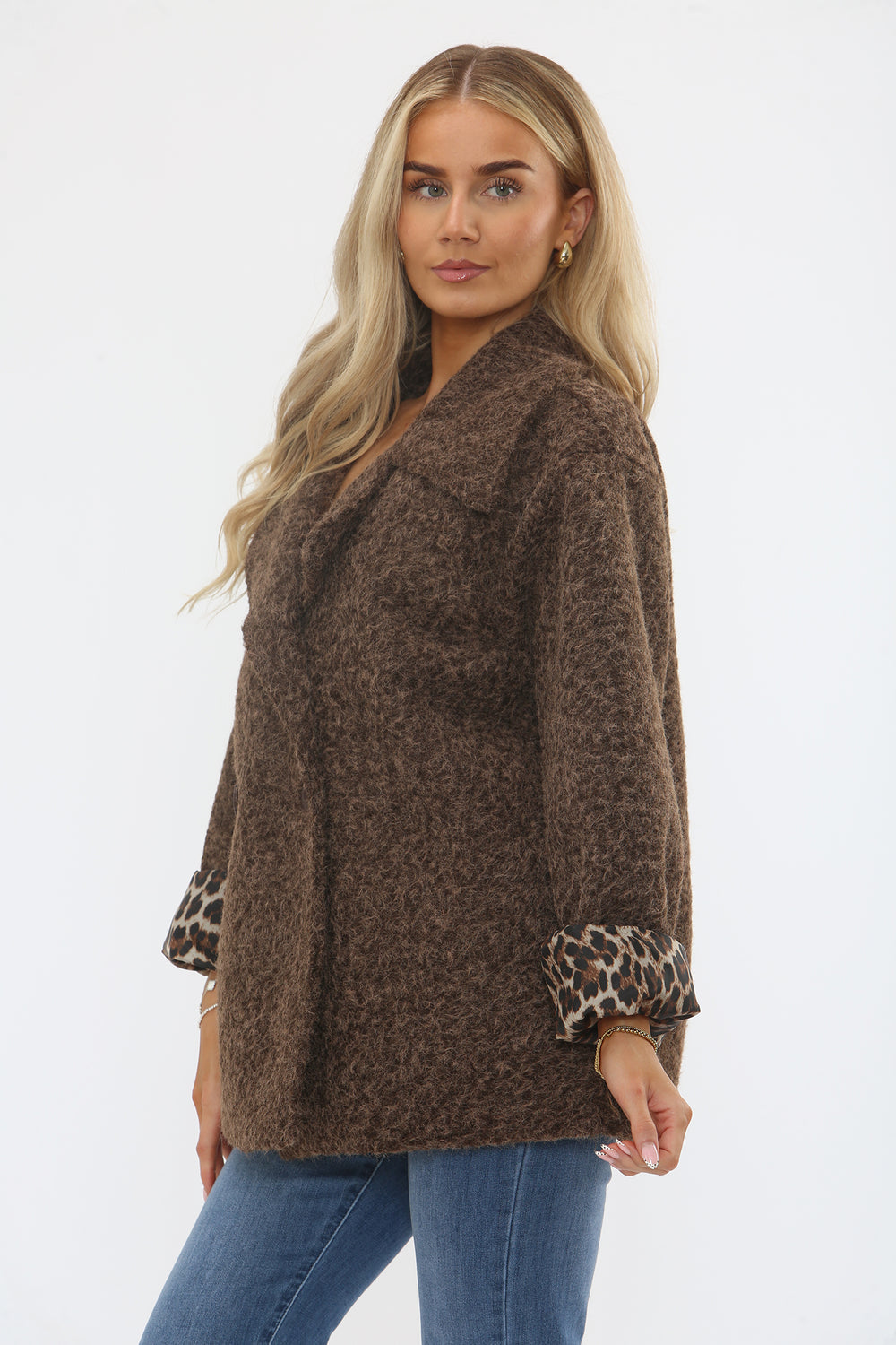 LEOPARD LINNED KNITTED JACKET (15357162914176)