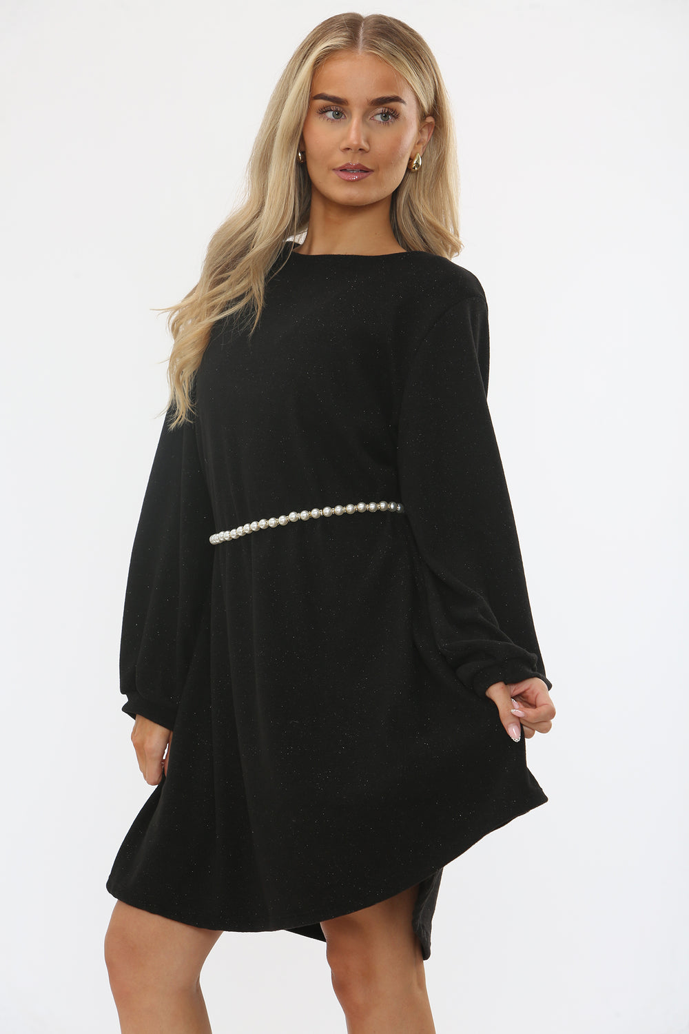 PEARL BELTED GLITTER DRESS (15361046249856)