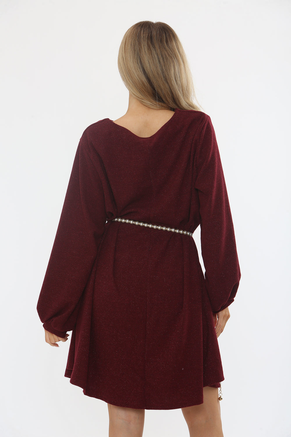 PEARL BELTED GLITTER DRESS (15361045987712)
