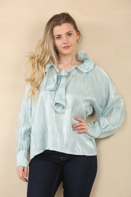 BOW FRILL OFF SHOULDER BLOUSE (15084662161792) (15091259638144)