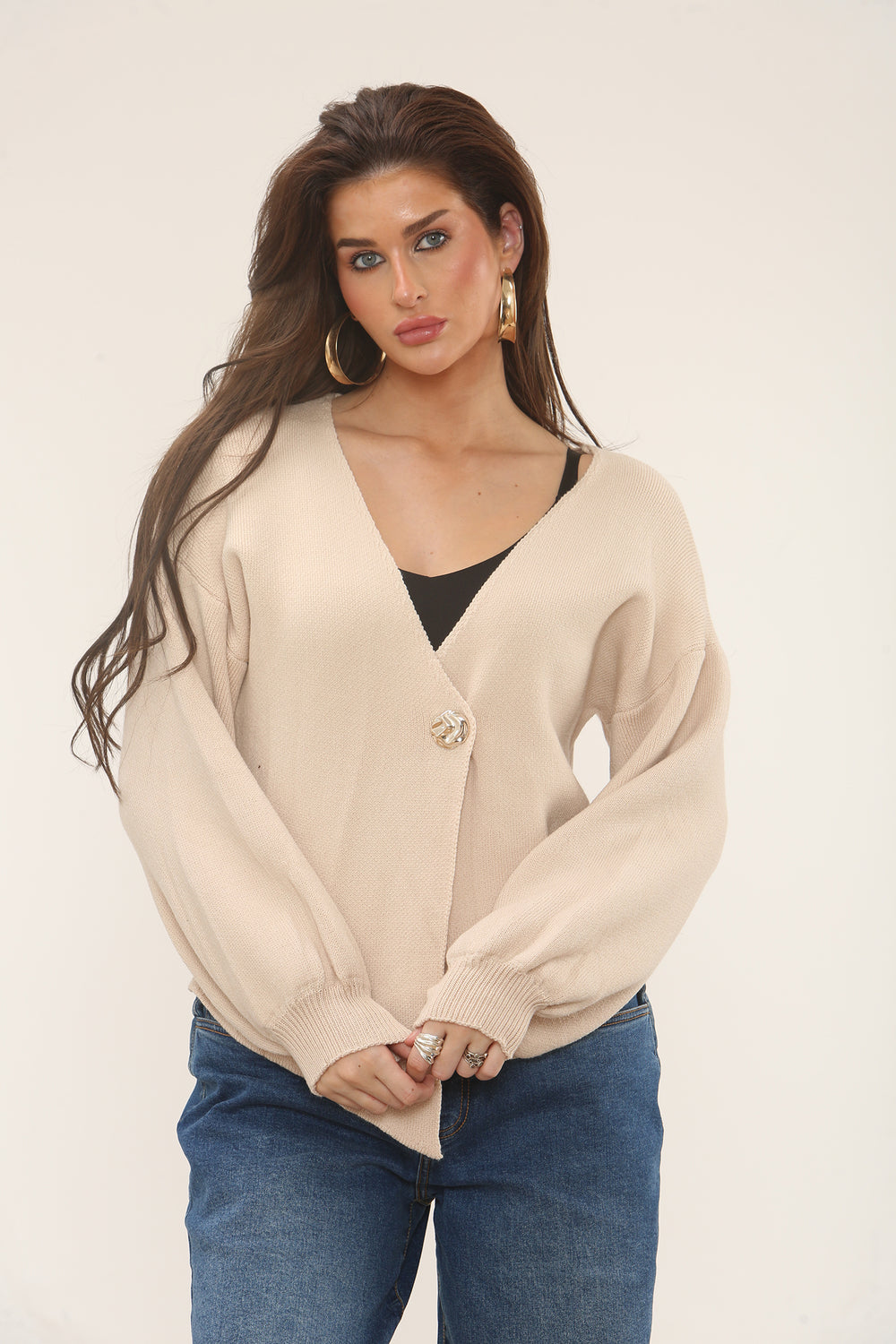 PUFF SLEEVE GOLD BUTTON TOP (15302501171584)