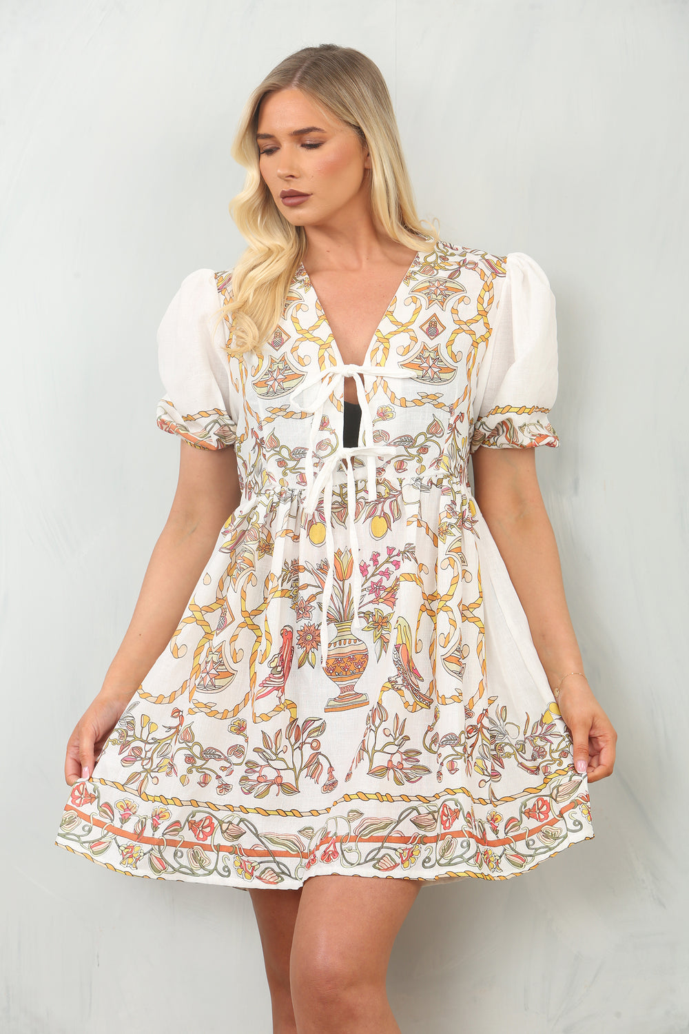 PRINTED BOW DRESS (15137399013760)