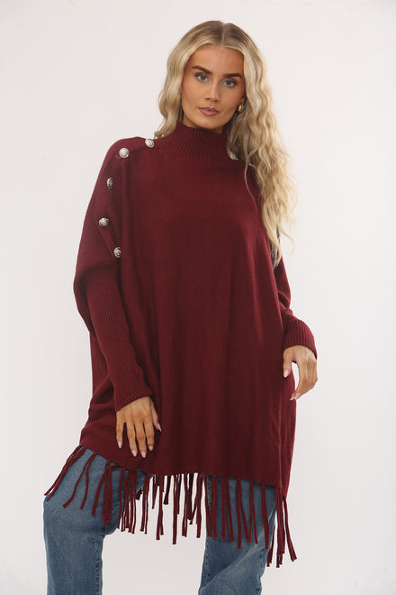 HIGHNECK BUTTON DETAIL TASSEL HEM JUMPER (15347094618496)