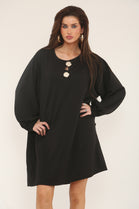 GOLD BUTTON OVERSIZED SCOOBA DRESS (15302467158400)